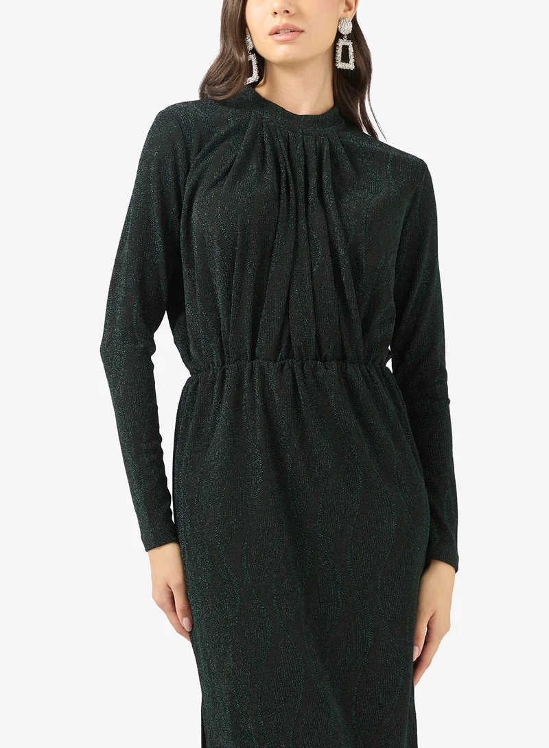 Yas  Elastic waist Long Sleeve High Neck Maxi Dress for Women | Best Price UAE