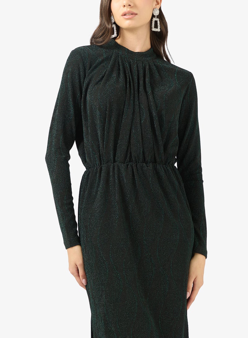 YAS Elastic waist Long Sleeve High Neck Maxi Dress - Image 3