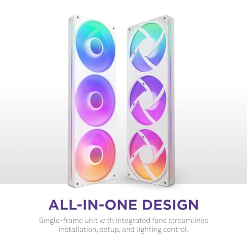 NZXT F360 RGB Core 360mm SingleFrame Fan Unit with 3 x 120mm RGB Fans Speed Lighting Control High Static Pressure Airflow Fluid Dynamic Bearings 8 aRGB LEDs Per Fan White - Image 3