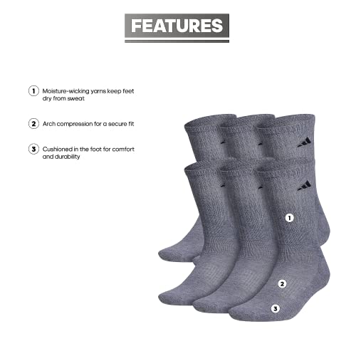 adidas Men's Athletic Cushioned 6-Pack Crew, Cushioned Crew Socks with Arch Compression for a Secure Fit - Image 2