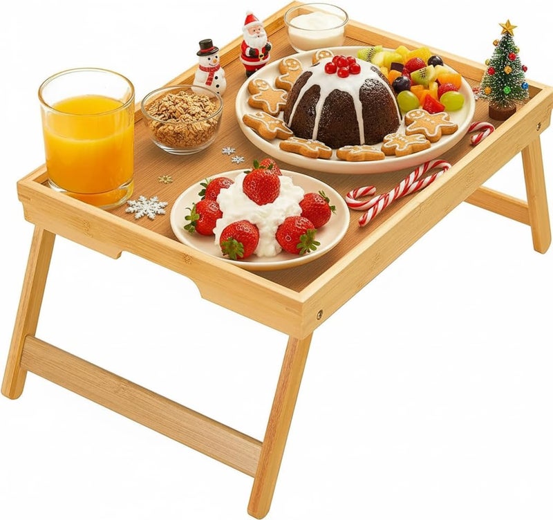 Pipishell Bamboo Bed Tray Table with Foldable Legs, Breakfast Tray for Sofa, Bed, Eating, Working, Used As Laptop Desk Snack Tray by Pipishell - Image 1