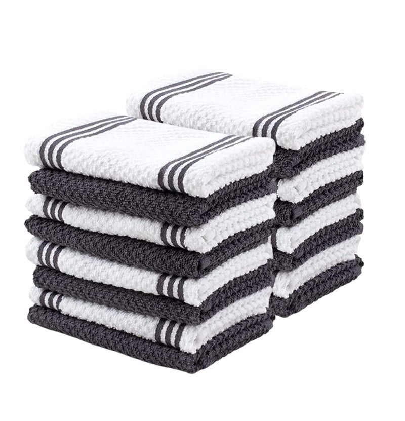 SimpliMagic Cotton Terry Kitchen Dishcloth Towels 18 Pack 12 in x 12 in