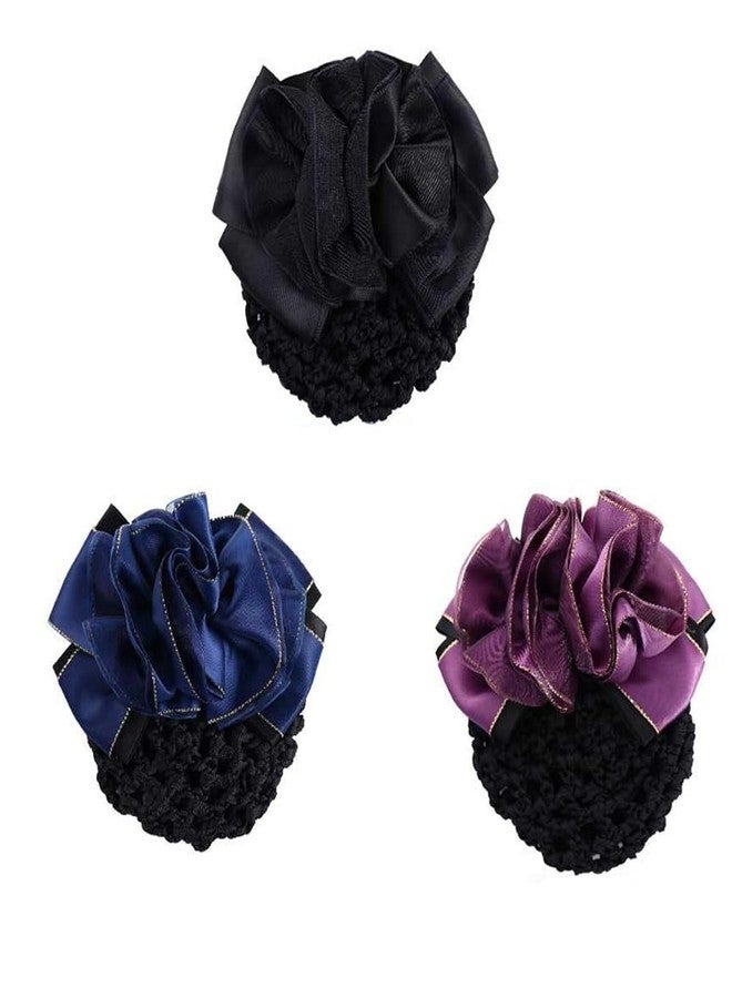 Kopida 3 Pieces Hair Bun Net Cover, Knit Hairnet Flower Decor Barrette Hair Clip for Women Girl Ponytail Clip - Image 1