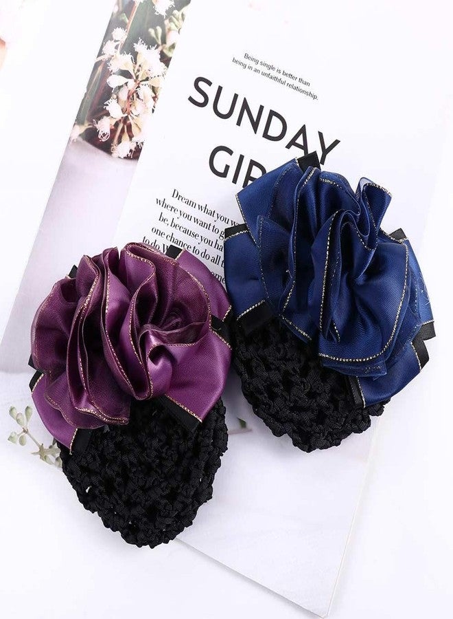 Kopida 3 Pieces Hair Bun Net Cover, Knit Hairnet Flower Decor Barrette Hair Clip for Women Girl Ponytail Clip - Image 3