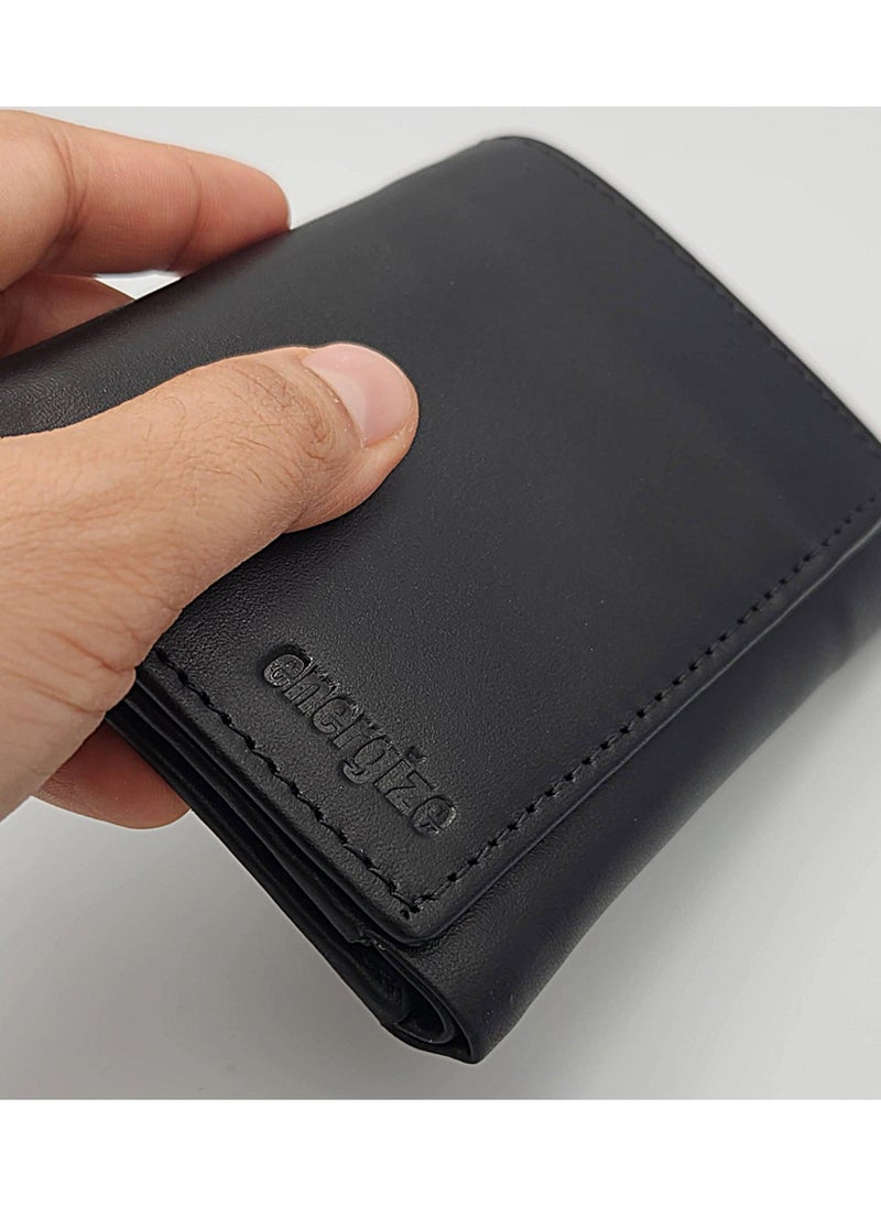 Energize - Tri-Fold Genuine Leather Wallet for Men, Premium Leather Tri-Fold Genuine Leather Wallet for Men, Premium Leather Material with Versatile Compartment, Ideal for Traveling & Daily Use, Perfect Gift for Any Occasion- Black - Image 1