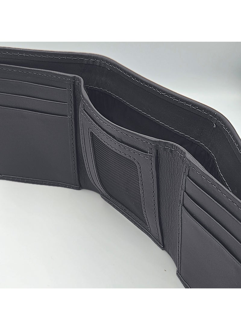 Energize - Tri-Fold Genuine Leather Wallet for Men, Premium Leather Tri-Fold Genuine Leather Wallet for Men, Premium Leather Material with Versatile Compartment, Ideal for Traveling & Daily Use, Perfect Gift for Any Occasion- Black - Image 1