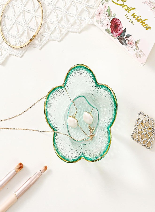 Binoster Green Flower Jewelry Dish Glass Ring Dish Jewelry Tray Cute Vanity Organiser Room Decor Aesthetic Nightstand Bathroom Decor Trinket Dish Ring Holder Dish Jewellery Tray Valentine's Gifts for Women - Image 2