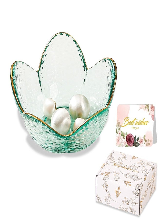 Binoster Green Flower Jewelry Dish Glass Ring Dish Jewelry Tray Cute Vanity Organiser Room Decor Aesthetic Nightstand Bathroom Decor Trinket Dish Ring Holder Dish Jewellery Tray Valentine's Gifts for Women - Image 1