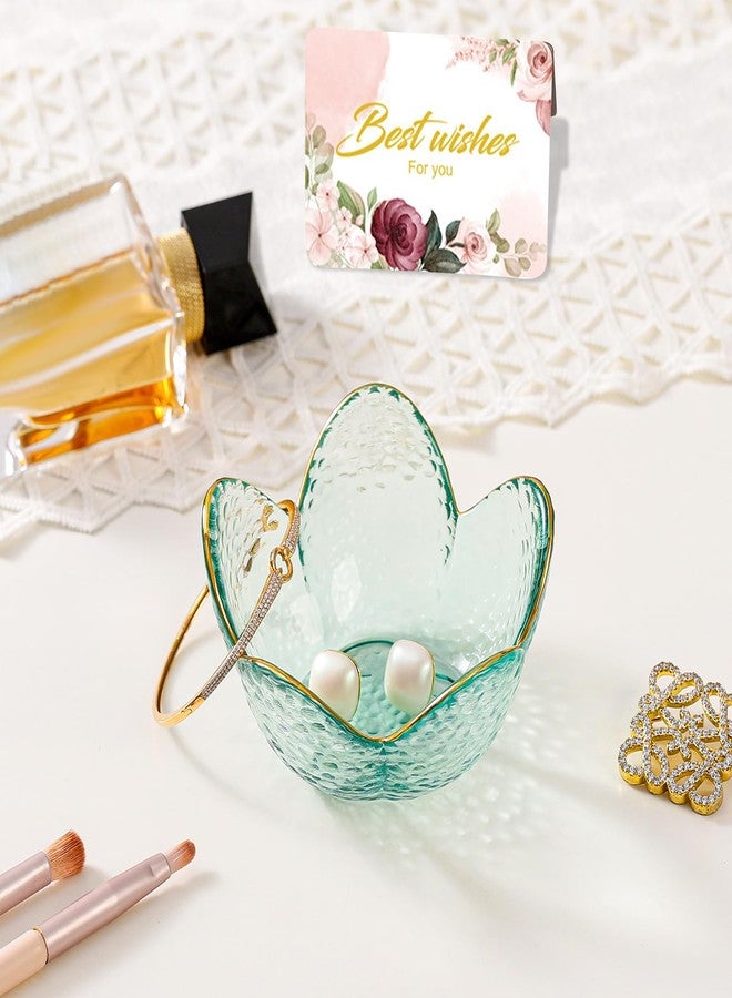 Binoster Green Flower Jewelry Dish Glass Ring Dish Jewelry Tray Cute Vanity Organiser Room Decor Aesthetic Nightstand Bathroom Decor Trinket Dish Ring Holder Dish Jewellery Tray Valentine's Gifts for Women - Image 3