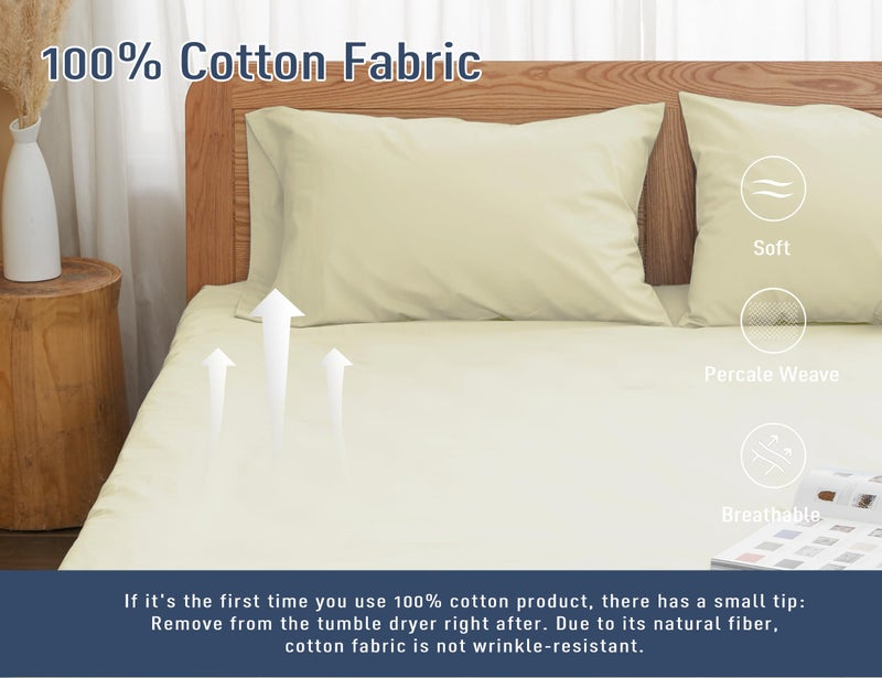 HOMTEC Cotton Pillow Cases Standard Size  20 by 30 inches Queen Pillowcases  Cream Pillow Cases Set of 2  Pillow Cases Queen Cotton Percale Weave Pre-Shrunk Breathable and Hypoallergenic - Image 4