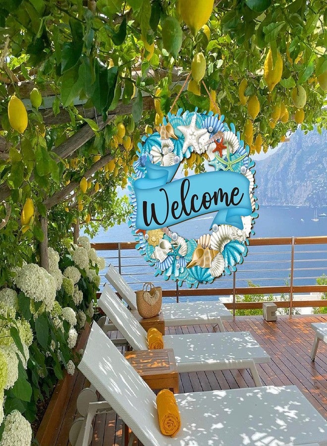 YLOLUL Hello Summer Wreath Sign - Ocean Wooden Hanging Wreath - Farmhouse Beach Starfish Door Hanger for Front Door, Porch, Home Wall, Window, Indoor Outdoor Decor - Image 4