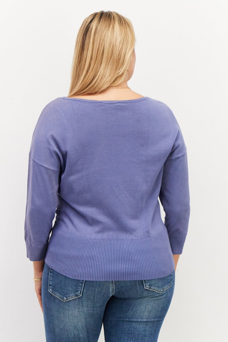 VERO MODA كنزة نسائية بياقة قارب وأكمام 3/4 بسيطة، زرقاء - Image 3