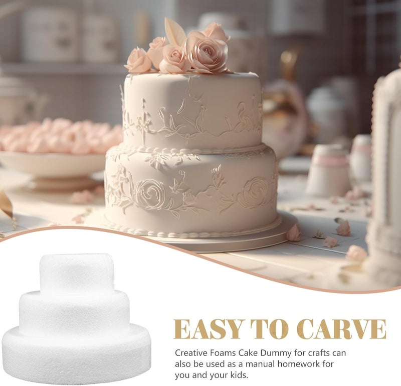 FUOYLOO 3pcs Round Foam Cake Models Height Baking Tools for Decorating Practice DIY Wedding Shower Display Smooth Surface Reusable Cake Dummies - Image 4