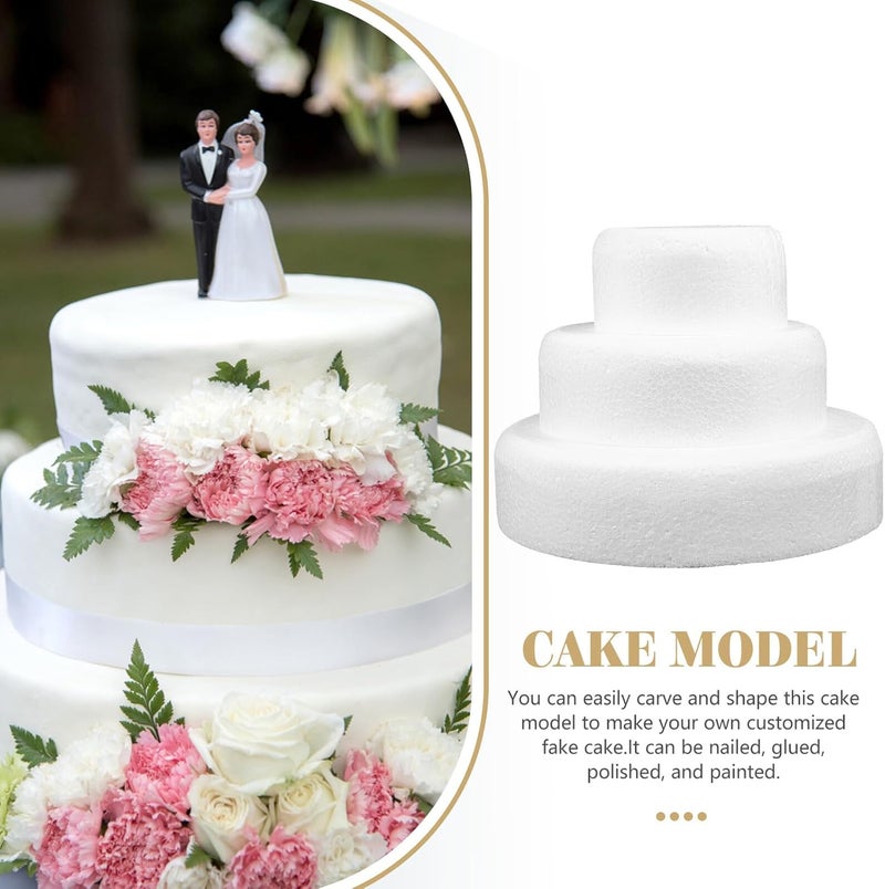 FUOYLOO 3pcs Round Foam Cake Models Height Baking Tools for Decorating Practice DIY Wedding Shower Display Smooth Surface Reusable Cake Dummies - Image 5