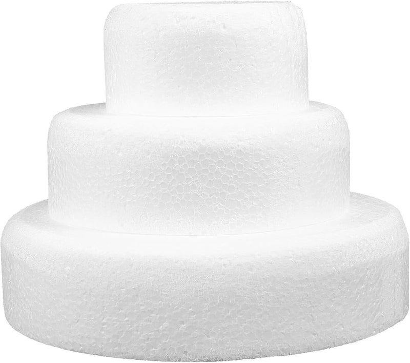 FUOYLOO 3pcs Round Foam Cake Models Height Baking Tools for Decorating Practice DIY Wedding Shower Display Smooth Surface Reusable Cake Dummies - Image 1