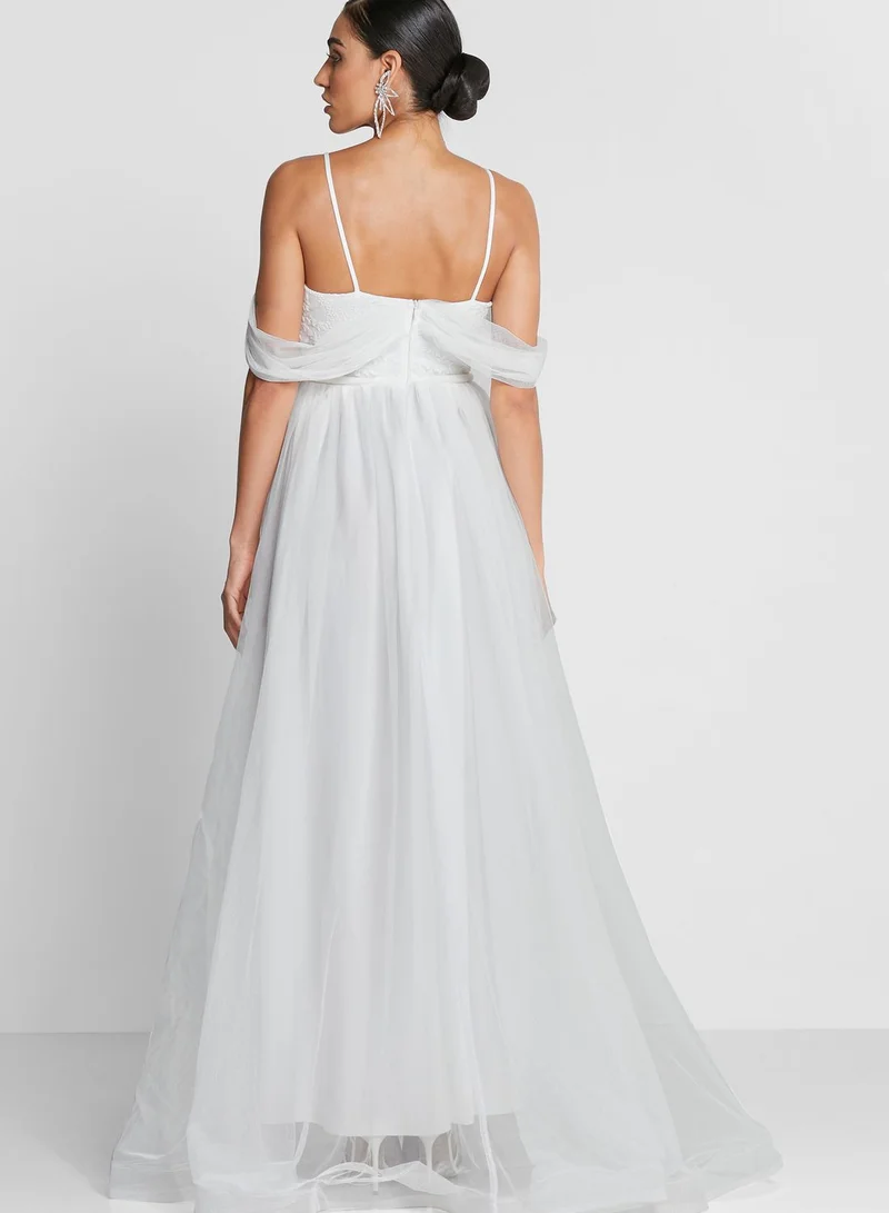 Namshi x Asoo Sweet Heart Neck Bardot Tulle Dress