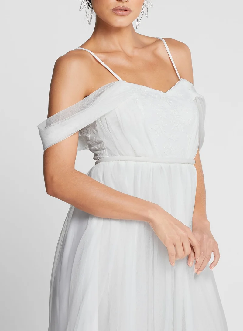 Namshi x Asoo Sweet Heart Neck Bardot Tulle Dress