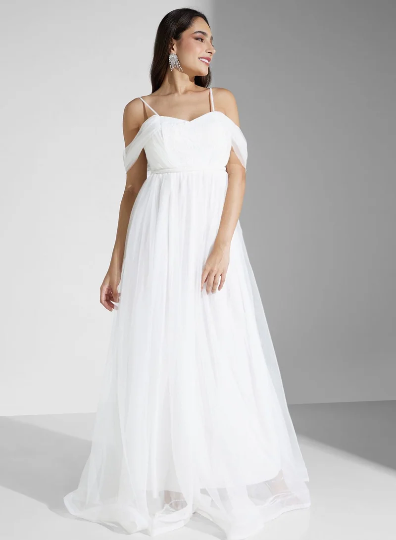 Namshi x Asoo Sweet Heart Neck Bardot Tulle Dress