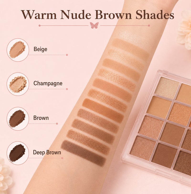 Me Now 12 Colors Nude Eyeshadow Palette Matte Shimmer Brown Eye Shadow  Kit 01 - Image 3