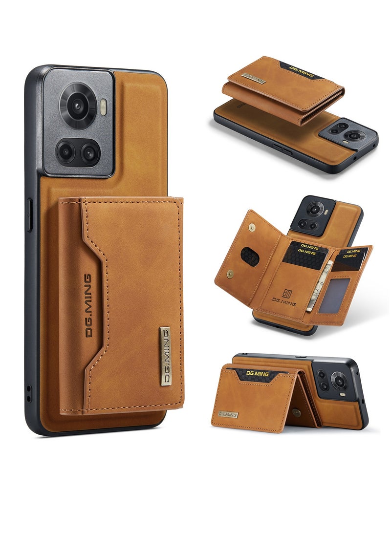 DGMING Wallet Case for OnePlus 10R, DG.MING Premium Leather Phone Case Back Cover Magnetic Detachable with Trifold Wallet Card Holder Pocket (Coffee)  - Image 1