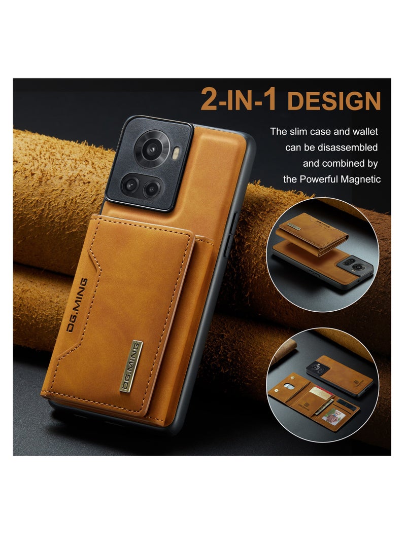 DGMING Wallet Case for OnePlus 10R, DG.MING Premium Leather Phone Case Back Cover Magnetic Detachable with Trifold Wallet Card Holder Pocket (Coffee)  - Image 2