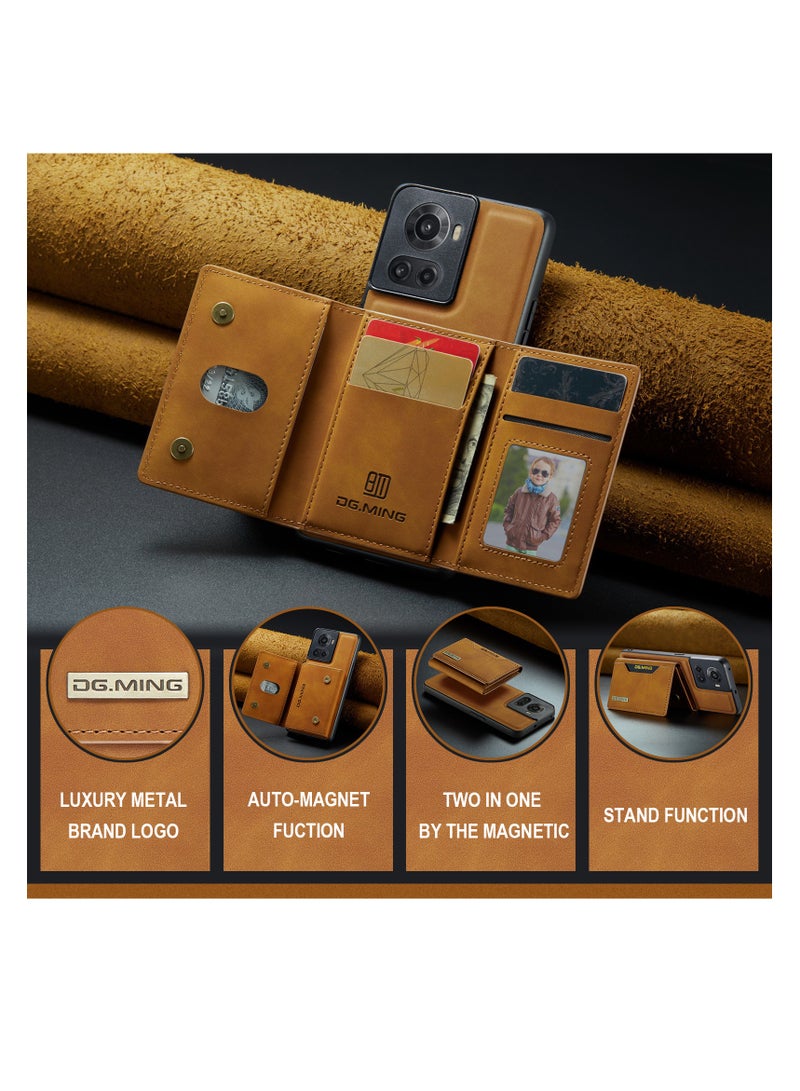 DGMING Wallet Case for OnePlus 10R, DG.MING Premium Leather Phone Case Back Cover Magnetic Detachable with Trifold Wallet Card Holder Pocket (Coffee)  - Image 3