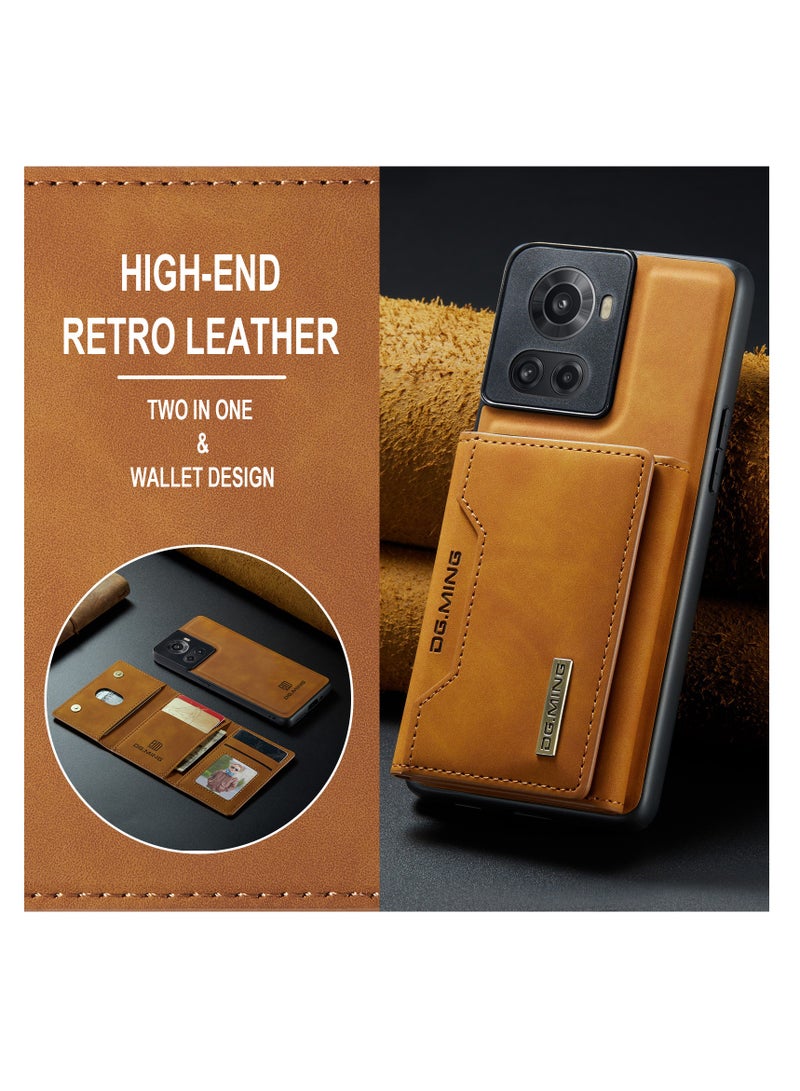 DGMING Wallet Case for OnePlus 10R, DG.MING Premium Leather Phone Case Back Cover Magnetic Detachable with Trifold Wallet Card Holder Pocket (Coffee)  - Image 5