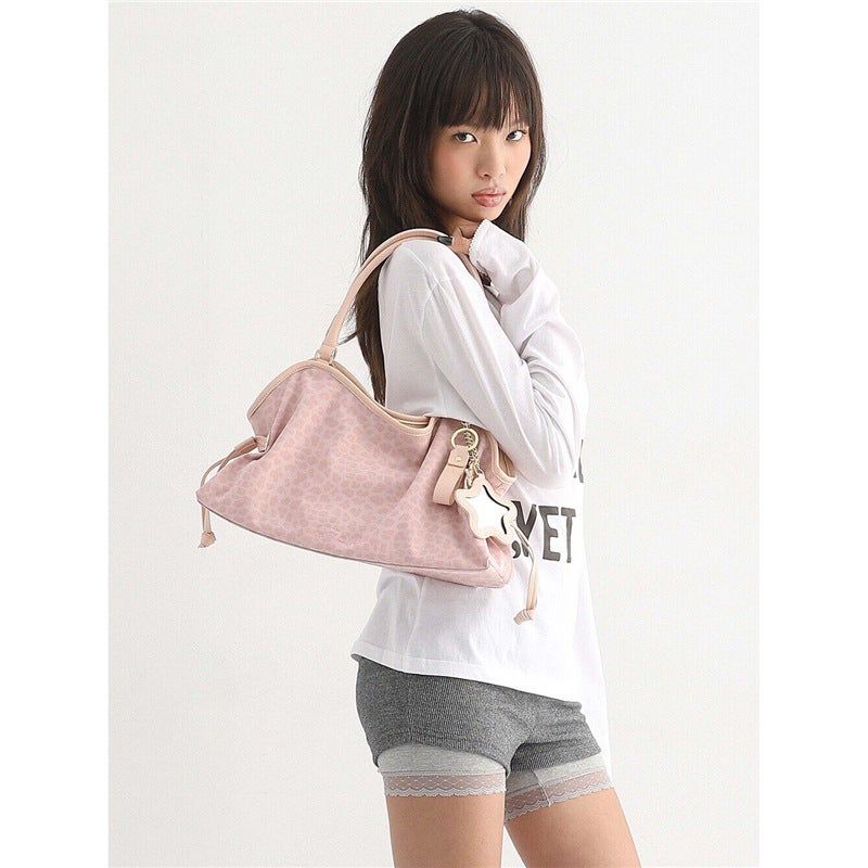 Women's Korean Embroidered Leopard & Polka Dot Tote Shoulder Bag - Image 1