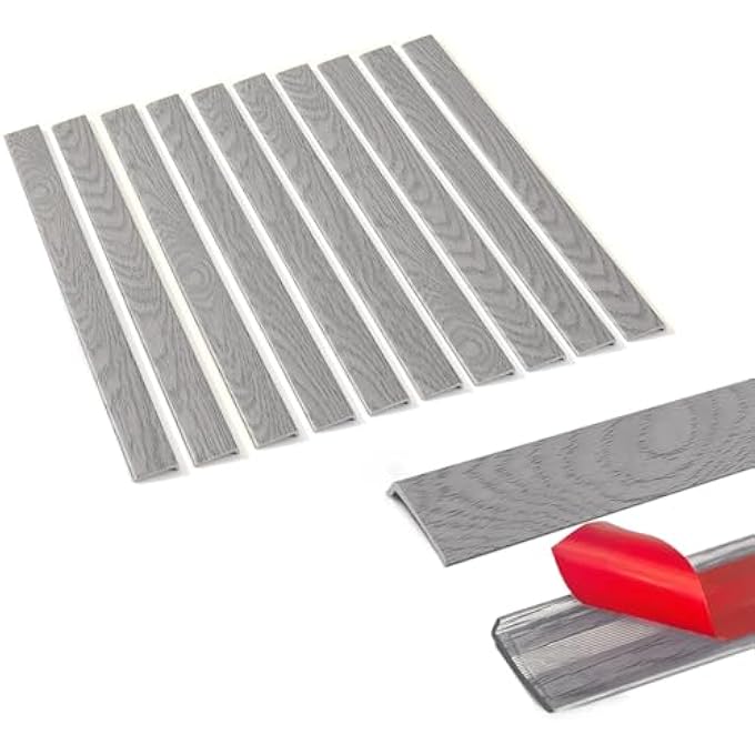 10 PCS PEEL AND STICK TILE TRIM EDGE, SELF-ADHESIVE 12" PVC MOLDING EDGING FOR KITCHEN BACKSPLASH (GRAY WOODGRAIN) - Image 2