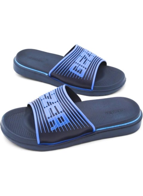 Men's Comfortable Sole Luxury Bathroom Balcony Pool Beach Slippers Navy Blue