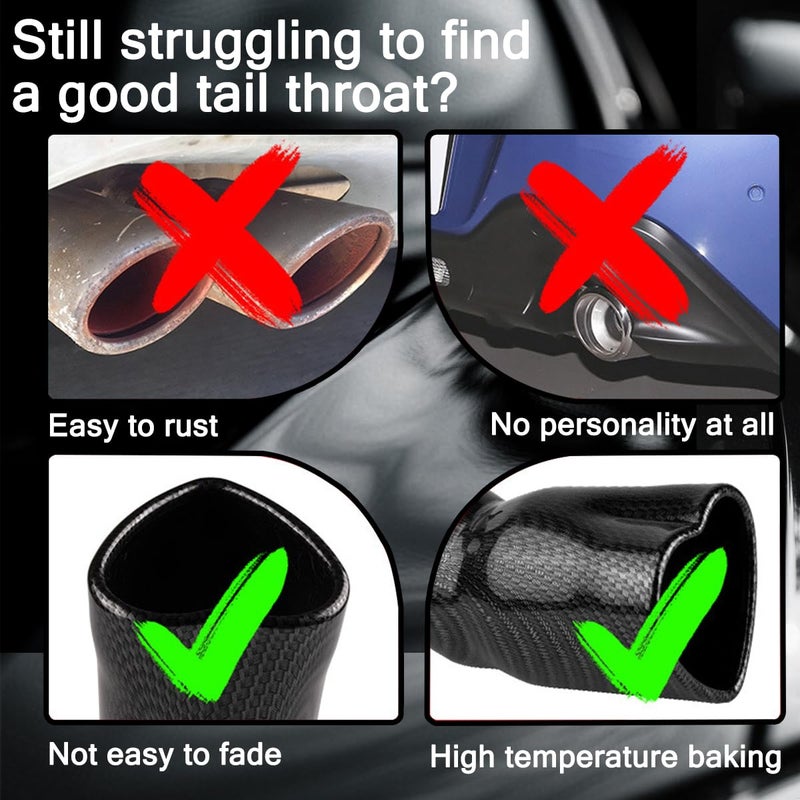 Sandfren 2.5" to 2.8" Car Exhaust Tip, 2.5" Inlet 2.8" Outlet Stainless Steel Heart-Shaped Surface Polished Exhaust Tailpipe Tip, Rolled Edge Bolt on Diesel Pipe, Universal Fit (Carbon Fiber) - Image 4