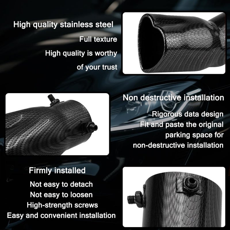 Sandfren 2.5" to 2.8" Car Exhaust Tip, 2.5" Inlet 2.8" Outlet Stainless Steel Heart-Shaped Surface Polished Exhaust Tailpipe Tip, Rolled Edge Bolt on Diesel Pipe, Universal Fit (Carbon Fiber) - Image 3