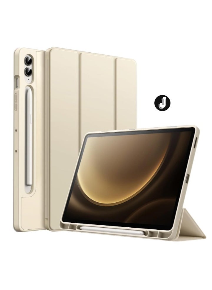 JAJEEK "2024 Case for Samsung Galaxy Tab S9 FE+ / S9 FE Plus 12.4-Inch – Soft TPU Tri-Fold Stand Protective Cover with S Pen Holder, Auto Wake/Sleep, S Pen Charging Support (Beige)" - Image 1