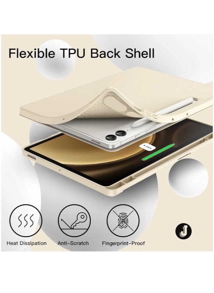 JAJEEK "2024 Case for Samsung Galaxy Tab S9 FE+ / S9 FE Plus 12.4-Inch – Soft TPU Tri-Fold Stand Protective Cover with S Pen Holder, Auto Wake/Sleep, S Pen Charging Support (Beige)" - Image 4