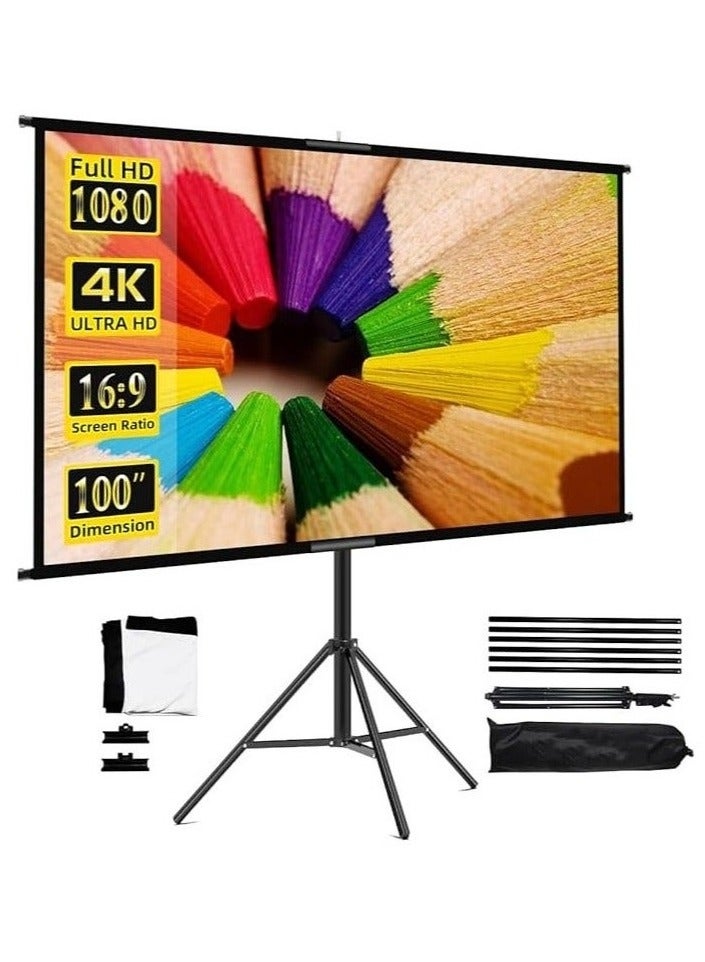 Projector Screen with Stand 100 inch Indoor Outdoor Projection Screen, Portable 16:9 4K HD Movie Screen with Carry Bag - Image 1