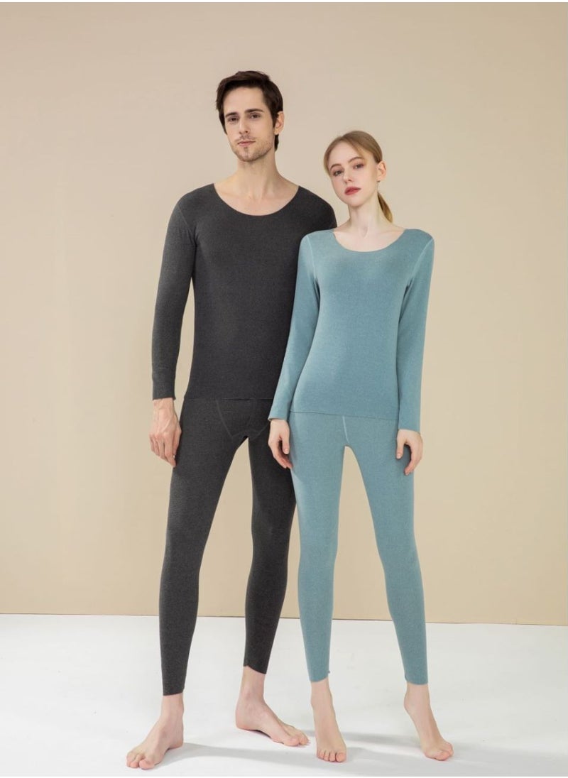 Loquat - Trackless Mulberry Silk Thermostatic Warm Long Johns Suit Light Green - Image 1