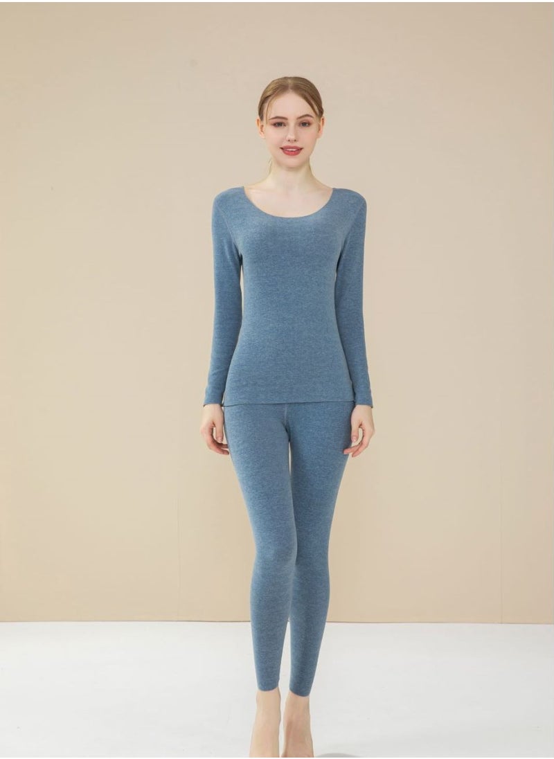 Loquat - Trackless Mulberry Silk Thermostatic Warm Long Johns Suit Light Green - Image 1
