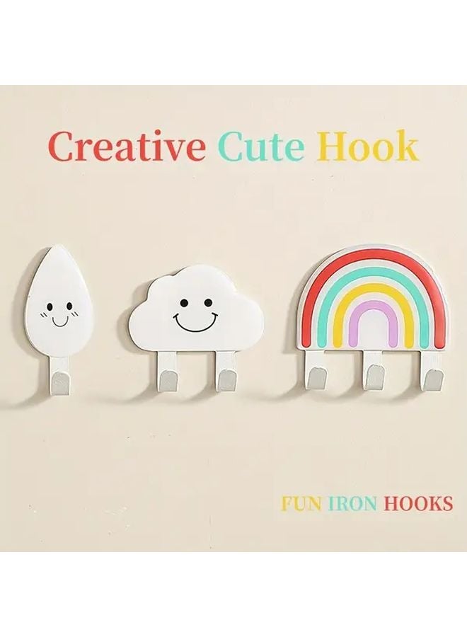 Medium Cloud Adhesive No Drill Wall Hooks Rainbow Decorative Coat Door Hangers - Image 2