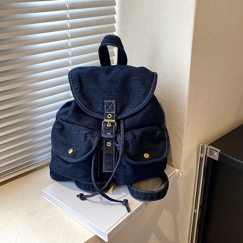 Baroness Vintage Denim Backpack Women'S Bag Fashionable Student Class Backpack All-Match Shoulder Handbag