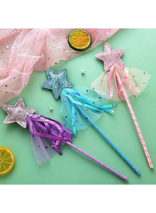 Aster Glitter Star Wands 3Pcs 11 Inches Princess Angel Fairy Star Magic Wands Girls Fairy Magic Dress-Up Star Wand Angel Fairy Costume Props Wands Sticks For Birthday Halloween Christmas Party - Image 4