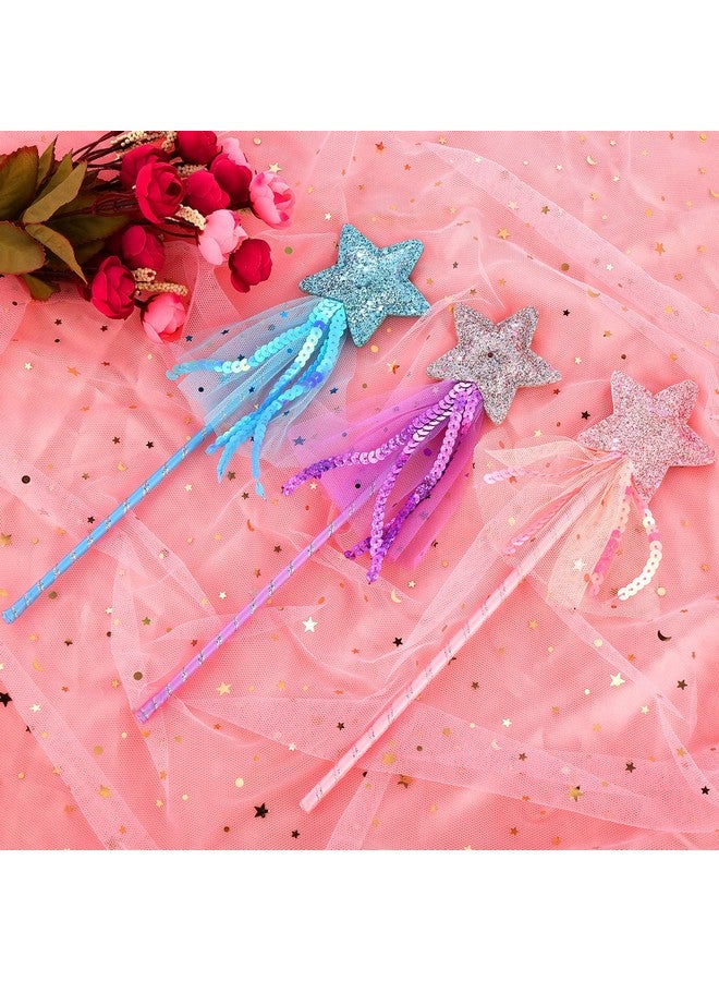 Aster Glitter Star Wands 3Pcs 11 Inches Princess Angel Fairy Star Magic Wands Girls Fairy Magic Dress-Up Star Wand Angel Fairy Costume Props Wands Sticks For Birthday Halloween Christmas Party - Image 5