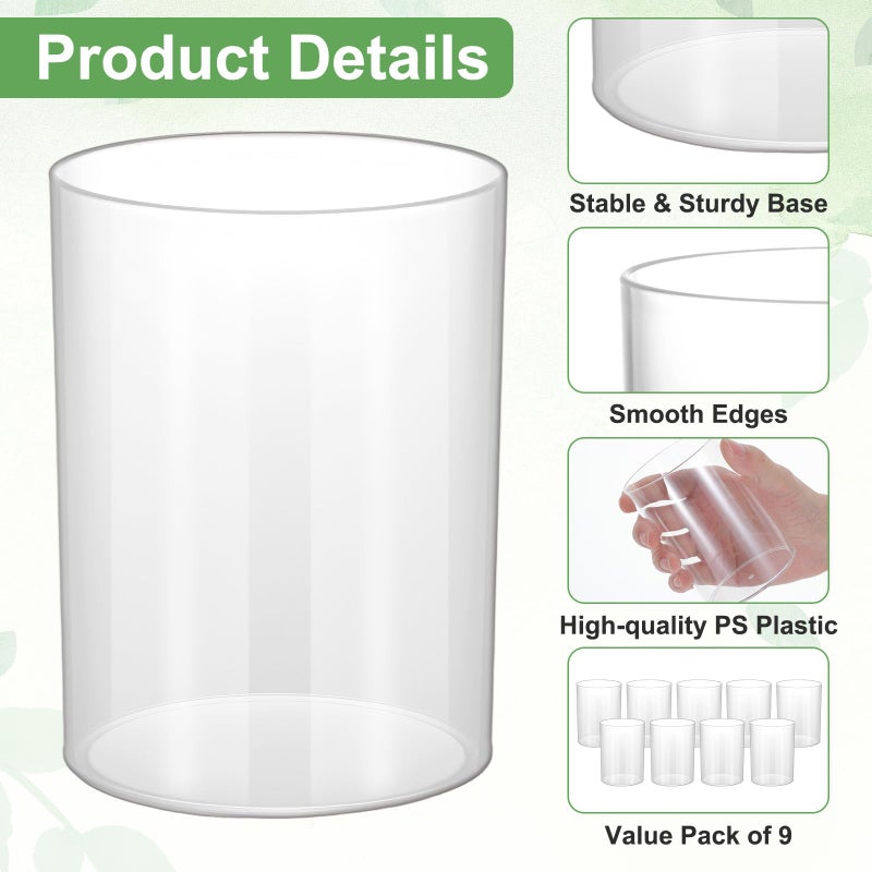 Pafeooui 9 Pack Clear Plastic Cylinder Vase â€“ 4.1 Inch Acrylic Flower Vase Bulk, Small Round Wide Mouth Containers for Centerpieces, Home, Office, Wedding Decor (3â€ Diameter) - Image 3