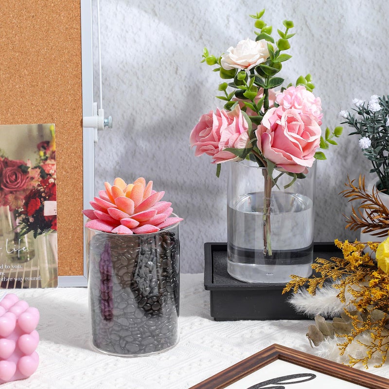 Pafeooui 9 Pack Clear Plastic Cylinder Vase â€“ 4.1 Inch Acrylic Flower Vase Bulk, Small Round Wide Mouth Containers for Centerpieces, Home, Office, Wedding Decor (3â€ Diameter) - Image 4
