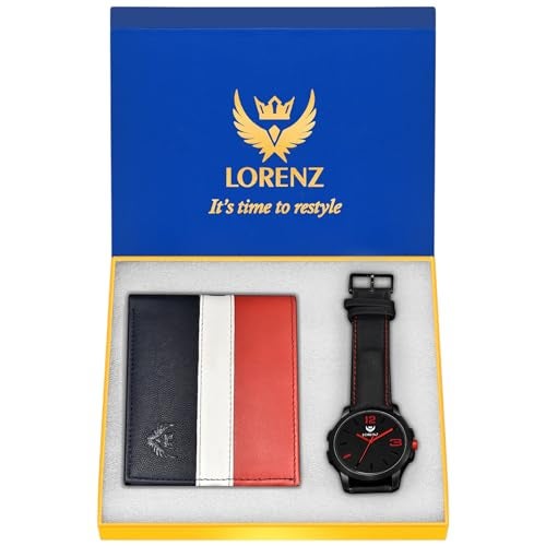 LORENZ Black Dial Watch & Multicolor Wallet Gift Box Combo for Men- CM-2061WL-24 - Image 1