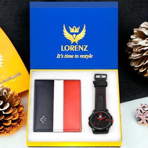 LORENZ Black Dial Watch & Multicolor Wallet Gift Box Combo for Men- CM-2061WL-24 - Image 2