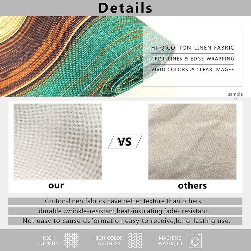 Emvency Farmhouse Table Runner and Placemats Set of 6, Cotton-Linen Abstract Teal and Grey Painting Art Dining Table Decor for Daily Use(1 Table Runner 72 inches Long and 6 Placemats) - Image 4