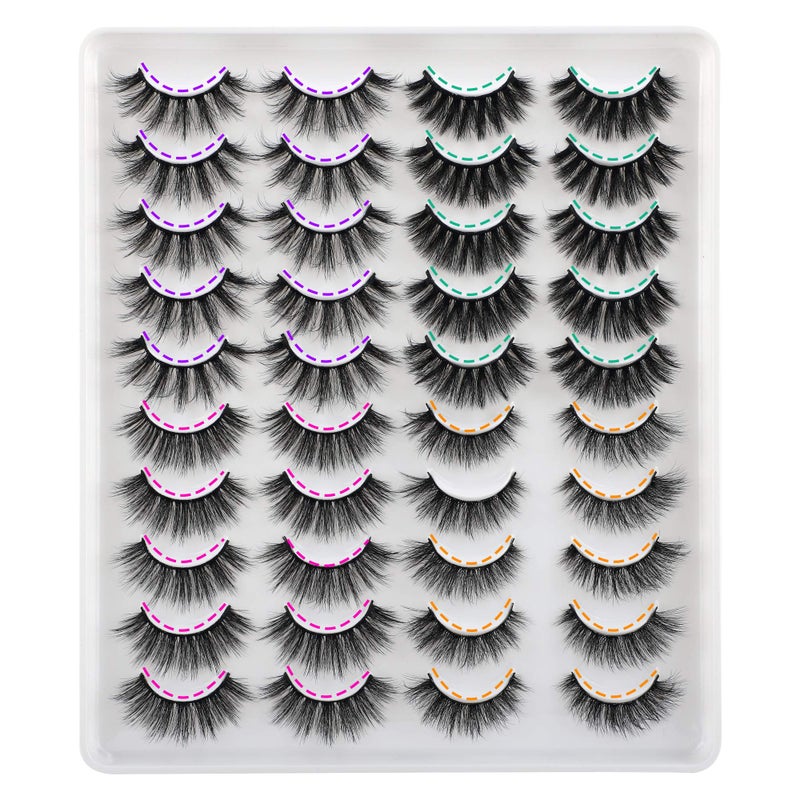 JIMIRE 20 Pairs False Eyelashes 4 Styles Mink Eyelashes Fluffy Pack 3D Volume Faux Mink Cat Eye Lashes Pack - Image 1