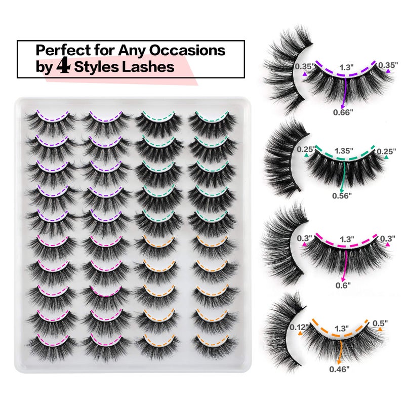 JIMIRE 20 Pairs False Eyelashes 4 Styles Mink Eyelashes Fluffy Pack 3D Volume Faux Mink Cat Eye Lashes Pack - Image 3
