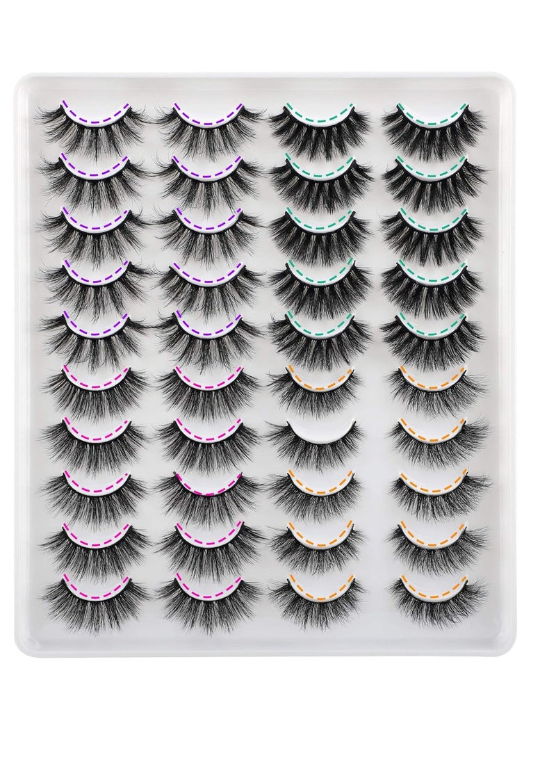JIMIRE 20 Pairs False Eyelashes 4 Styles Mink Eyelashes Fluffy Pack 3D Volume Faux Mink Cat Eye Lashes Pack