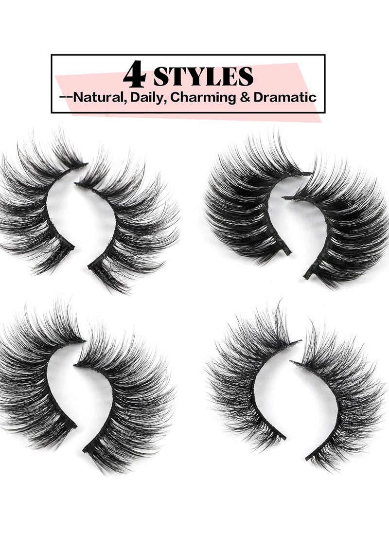 JIMIRE 20 Pairs False Eyelashes 4 Styles Mink Eyelashes Fluffy Pack 3D Volume Faux Mink Cat Eye Lashes Pack